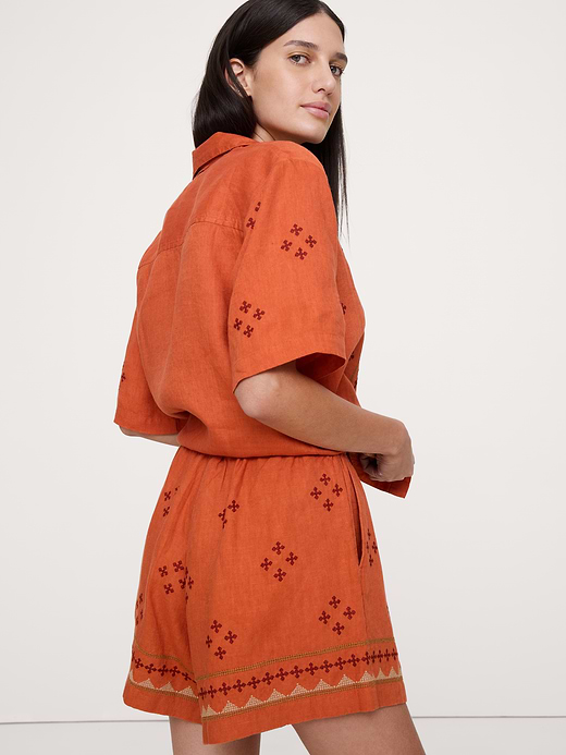 Banana Republic Embroidered Linen 4" Pull-On Short — photo 3