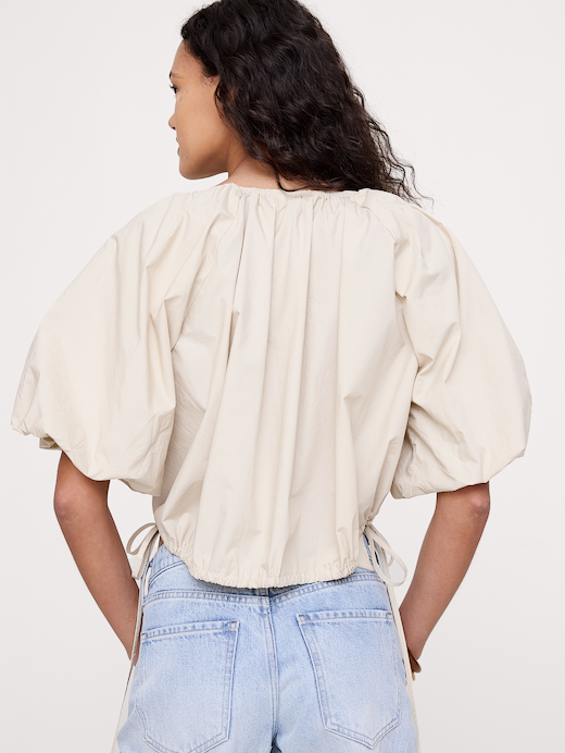 Banana Republic Cotton Poplin Bubble-Hem Cropped Top — photo 3