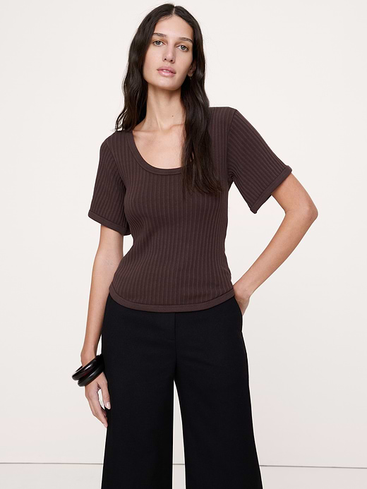 Banana Republic Ribbed Stretch-Cotton Scoop-Neck T-Shirt — photo 1