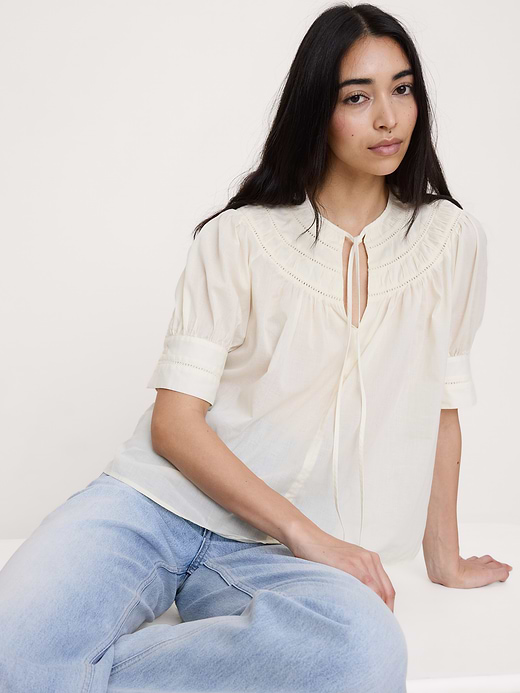 Banana Republic Lightweight Cotton Inset Lace Top — photo 4