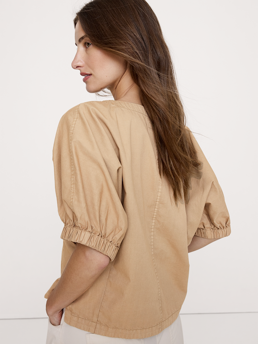 Banana Republic Cotton Twill Puff-Sleeve Top — photo 3