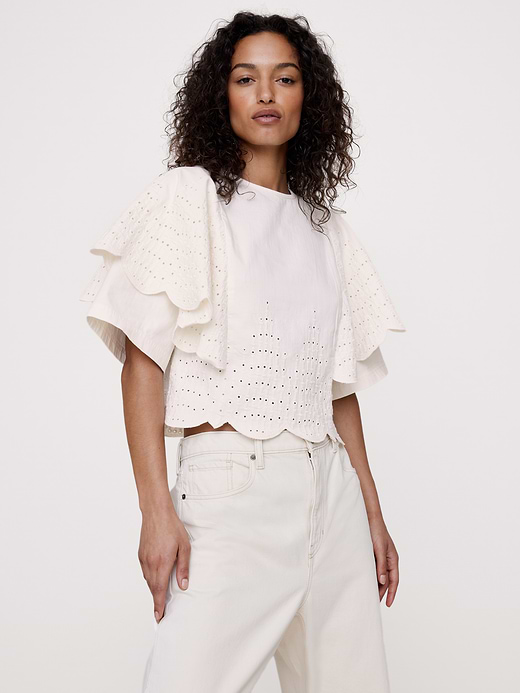 Banana Republic Eyelet Chambray Ruffle-Sleeve Top — photo 1