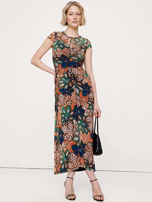 Banana Republic Ruched Mesh Short-Sleeve Midi Dress — photo 1