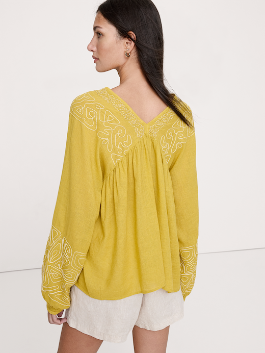 Banana Republic Embroidered Linen-Cotton Top — photo 3