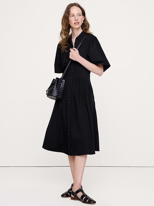 Banana Republic Stretch-Cotton Pleated Midi Shirt Dress — photo 1