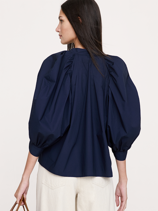 Banana Republic Cotton Poplin Split-Neck Top — photo 3