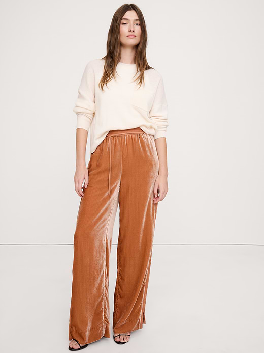 Banana Republic High-Rise Wide-Leg Velvet Pull-On Pant — photo 1