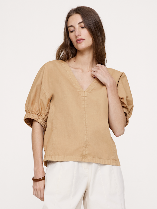 Banana Republic Cotton Twill Puff-Sleeve Top — photo 1