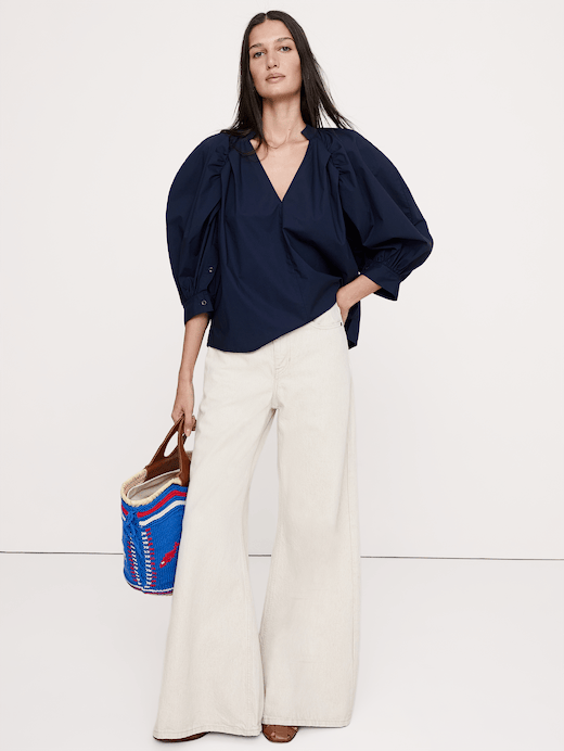 Banana Republic Cotton Poplin Split-Neck Top — photo 1