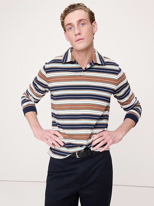 Banana Republic Relaxed Stripe Cotton Johnny-Collar Polo — photo 1