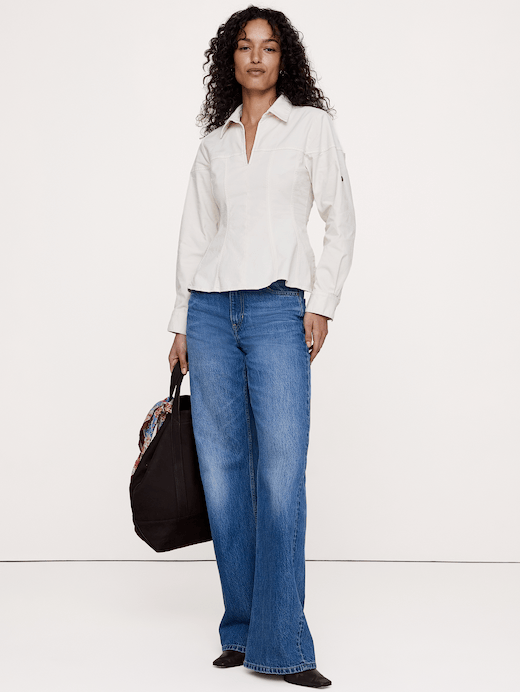 Banana Republic Stretch-Cotton Pleated-Waist Top — photo 1