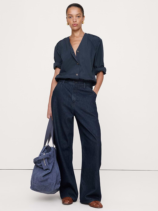 Banana Republic Cotton Poplin Bubble-Hem Shirt — photo 3