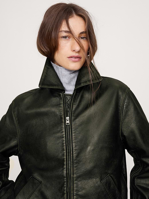 Banana Republic Oversized Distressed Leather Bomber Jacket — photo 4
