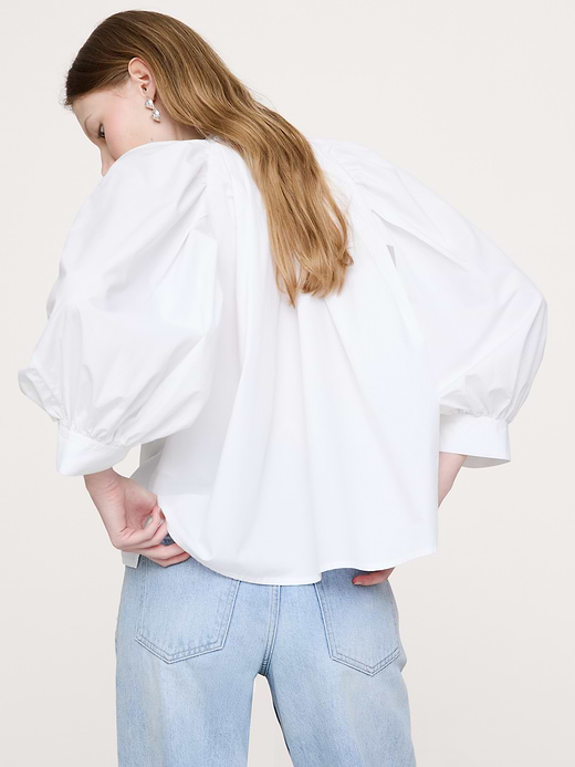 Banana Republic Cotton Poplin Split-Neck Top — photo 3