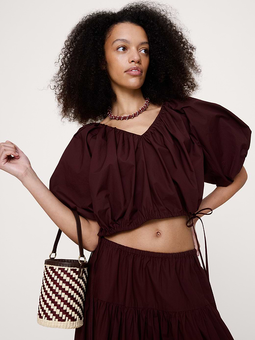 Banana Republic Cotton Poplin Bubble-Hem Cropped Top — photo 1