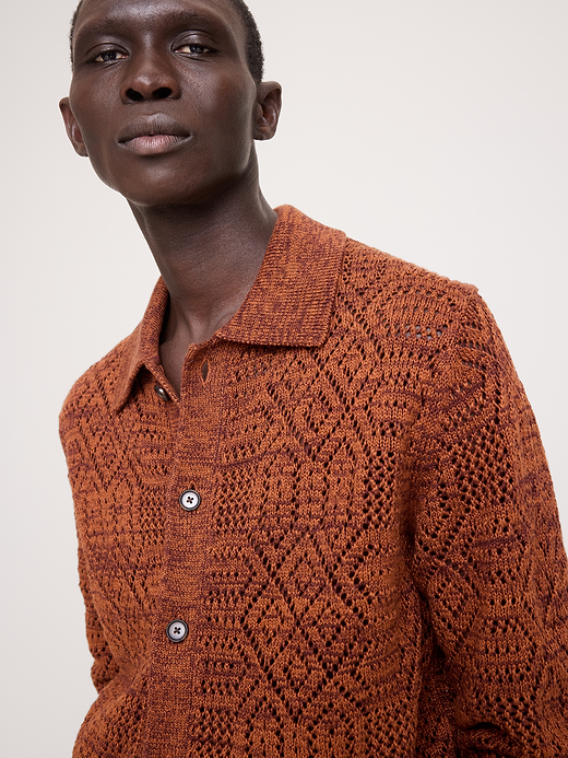 Banana Republic Linen-Cotton Textured Polo Cardigan — photo 4