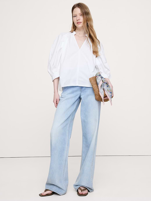 Banana Republic Cotton Poplin Split-Neck Top — photo 1