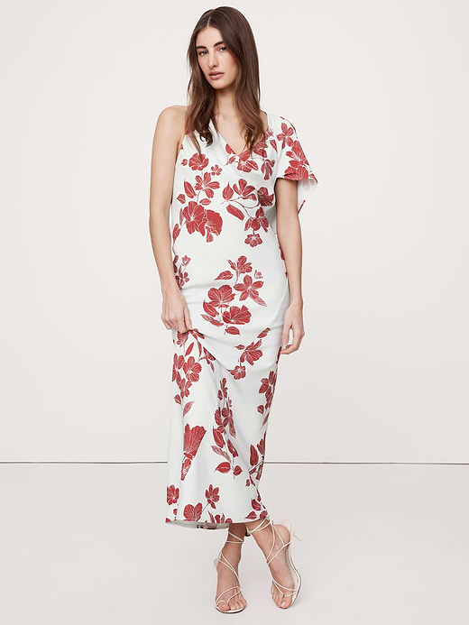 Banana Republic Stretch-Crepe Asymmetrical Open-Back Maxi Dress — photo 1