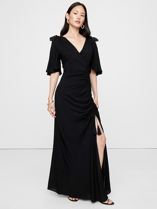 Banana Republic Stretch-Crepe Flutter-Sleeve Maxi Dress — photo 1