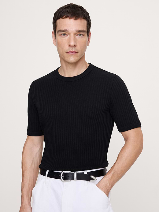 Banana Republic Ribbed Stretch-Cotton Crew-Neck T-Shirt — photo 4