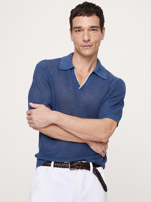 Banana Republic Linen-Cotton Johnny-Collar Sweater Polo — photo 1