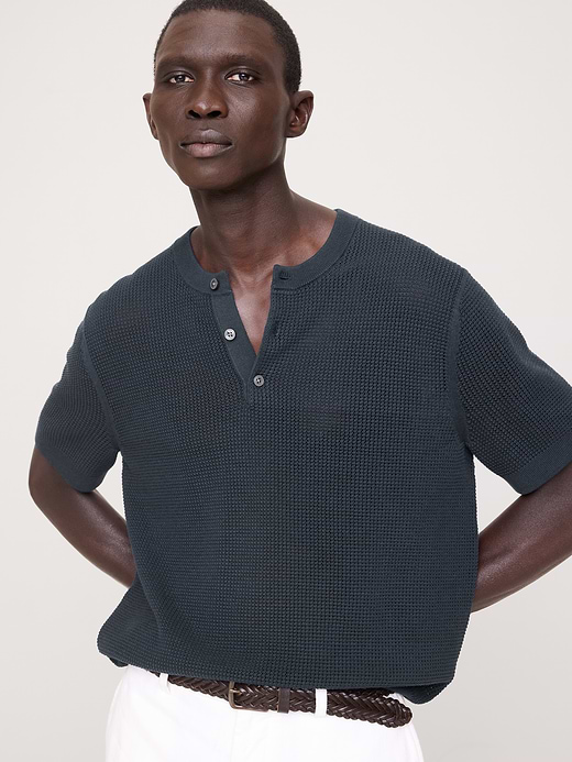 Banana Republic Cotton-Silk Short-Sleeve Henley Sweater — photo 1