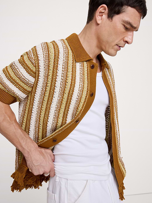 Banana Republic Fringe Cotton Polo Cardigan — photo 4