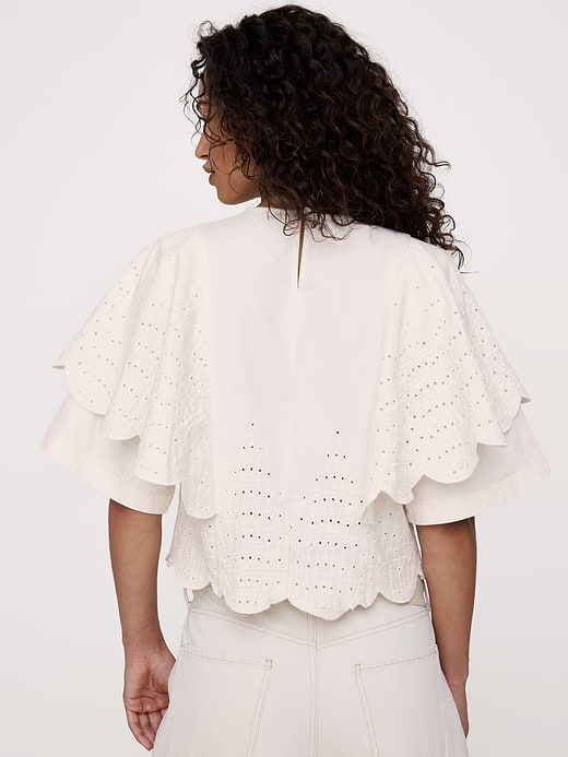 Banana Republic Eyelet Chambray Ruffle-Sleeve Top — photo 3