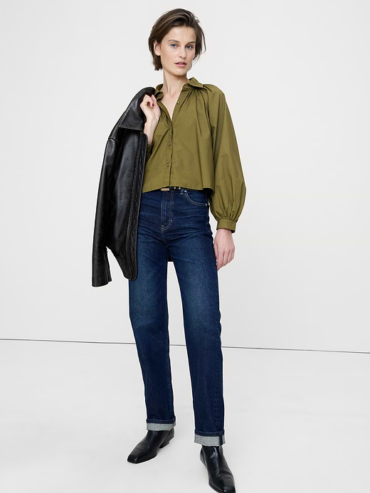 Banana Republic Cotton Poplin Balloon-Sleeve Shirt — photo 1