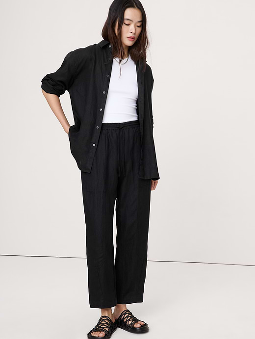 Banana Republic Barrel-Leg Linen Pull-On Pant — photo 1