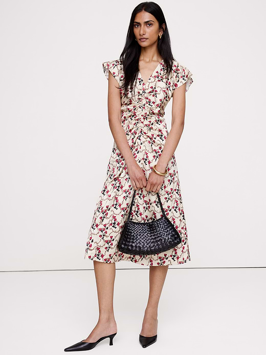 Banana Republic Stretch-Satin Flutter-Sleeve Midi Dress — photo 1
