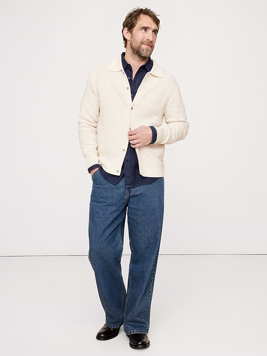 Banana Republic Plaid Texture Cotton Polo Cardigan — photo 1