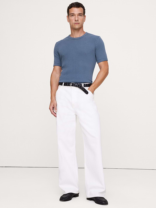 Banana Republic Ribbed Stretch-Cotton Crew-Neck T-Shirt — photo 1