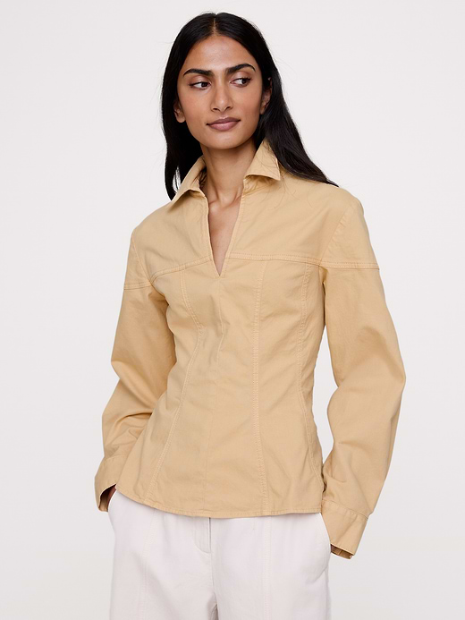 Banana Republic Stretch-Cotton Pleated-Waist Top — photo 1