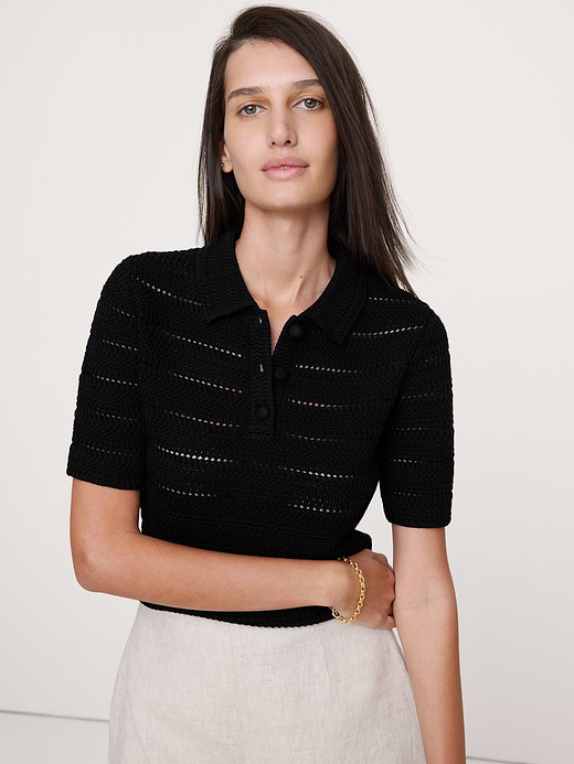Banana Republic Crochet Stripe Cotton Sweater Polo — photo 1