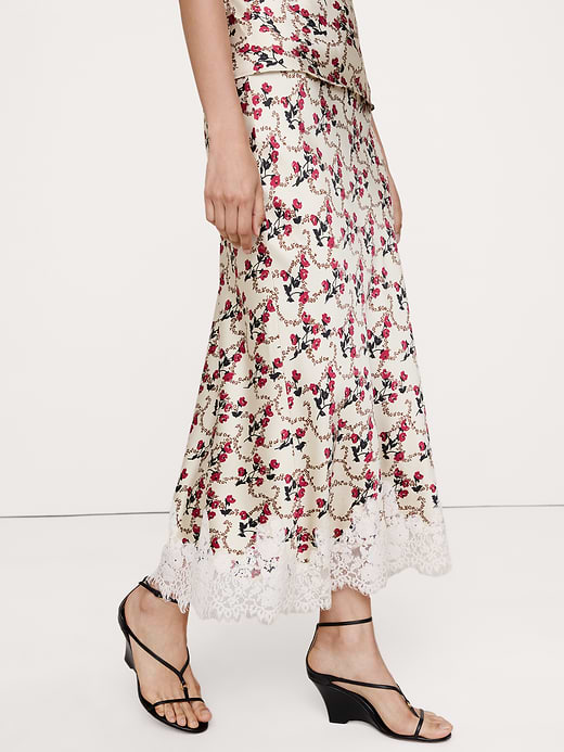 Banana Republic Stretch-Satin Lace-Trim Midi Skirt — photo 5