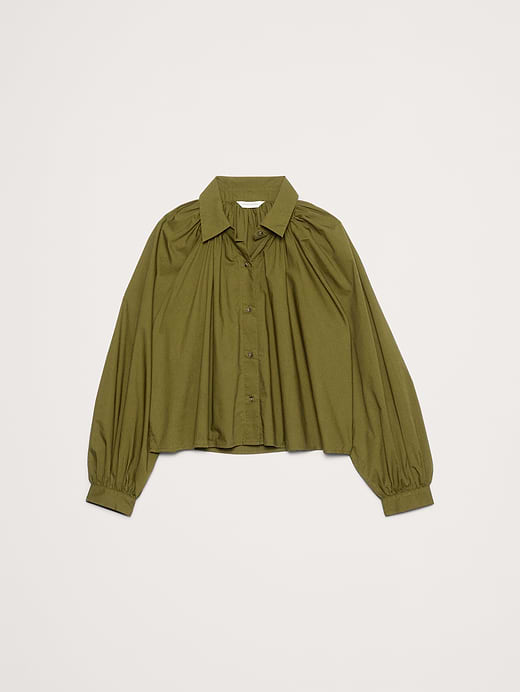 Banana Republic Cotton Poplin Balloon-Sleeve Shirt — photo 5