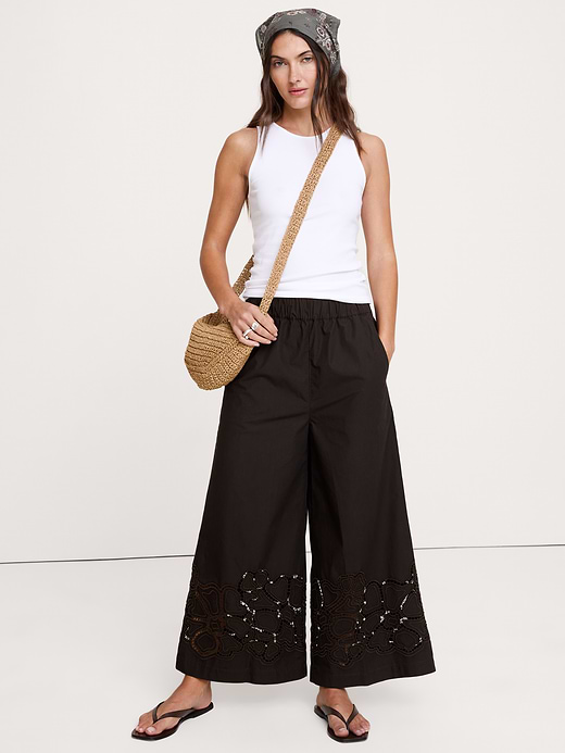 Banana Republic The Pull-On Wide-Leg Ankle Pant in Embroidered Poplin — photo 6