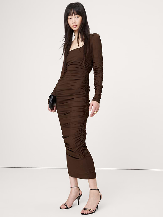 Banana Republic Stretch-Crepe Ruched Midi Dress — photo 1