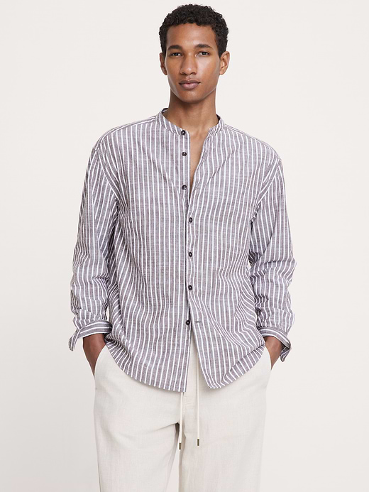 Banana Republic Relaxed-Fit Cotton-Slub Banded-Collar Shirt — photo 1