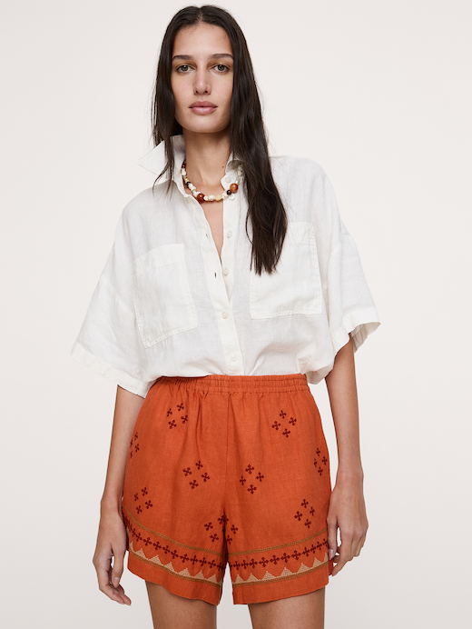 Banana Republic Embroidered Linen 4" Pull-On Short — photo 6