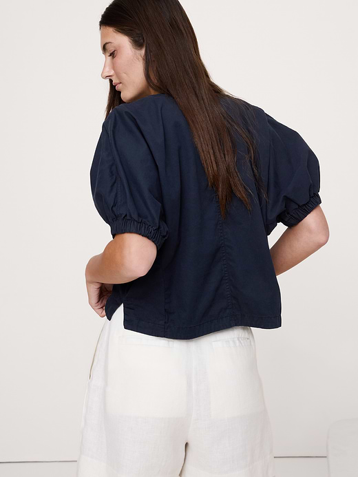 Banana Republic Cotton Twill Puff-Sleeve Top — photo 3