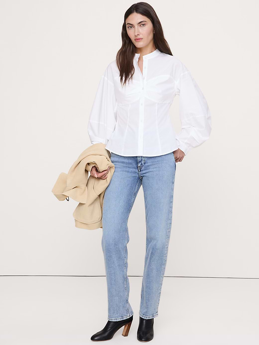 Banana Republic Cotton Poplin Balloon-Sleeve Shirt — photo 4