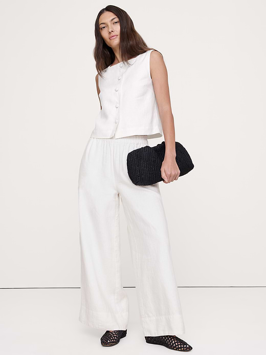 Banana Republic High-Rise Wide-Leg Linen Pull-On Ankle Pant — photo 1