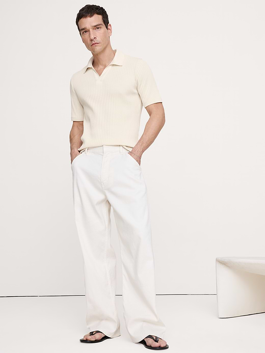 Banana Republic Ribbed Stretch-Cotton Johnny-Collar Polo — photo 1