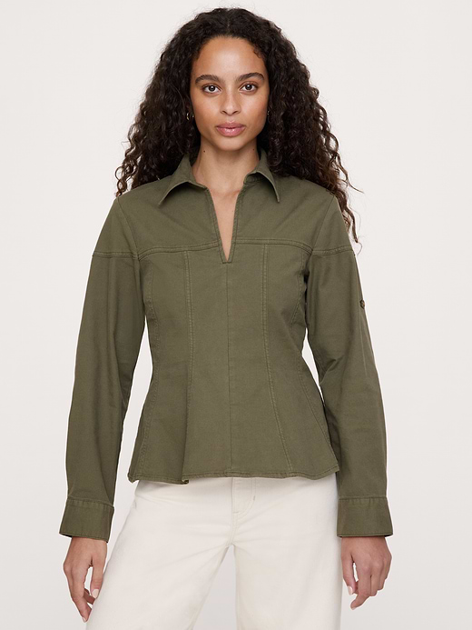 Banana Republic Stretch-Cotton Pleated-Waist Top — photo 1