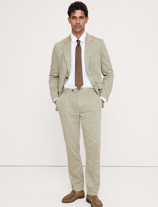 Banana Republic Tailored Slim-Fit Green Linen-Cotton Suit Pant — photo 1