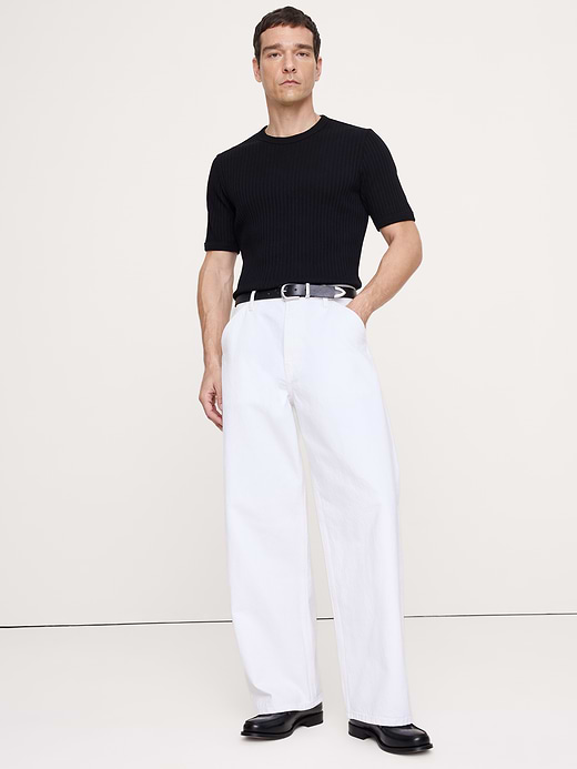 Banana Republic Ribbed Stretch-Cotton Crew-Neck T-Shirt — photo 1