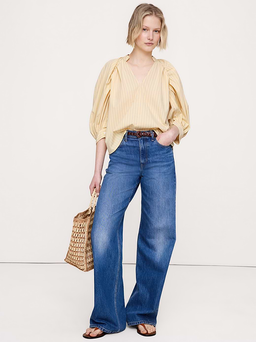 Banana Republic Cotton Poplin Split-Neck Top — photo 4