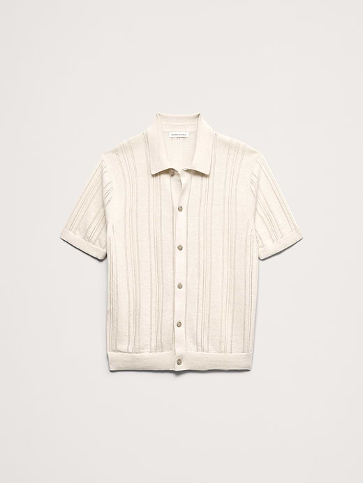 Banana Republic Linen-Cotton Textured Polo Cardigan — photo 5